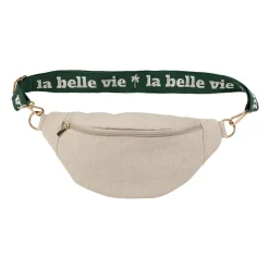Banane en lin et coton écru et émeraude avec bandoulière amovible - Bananez