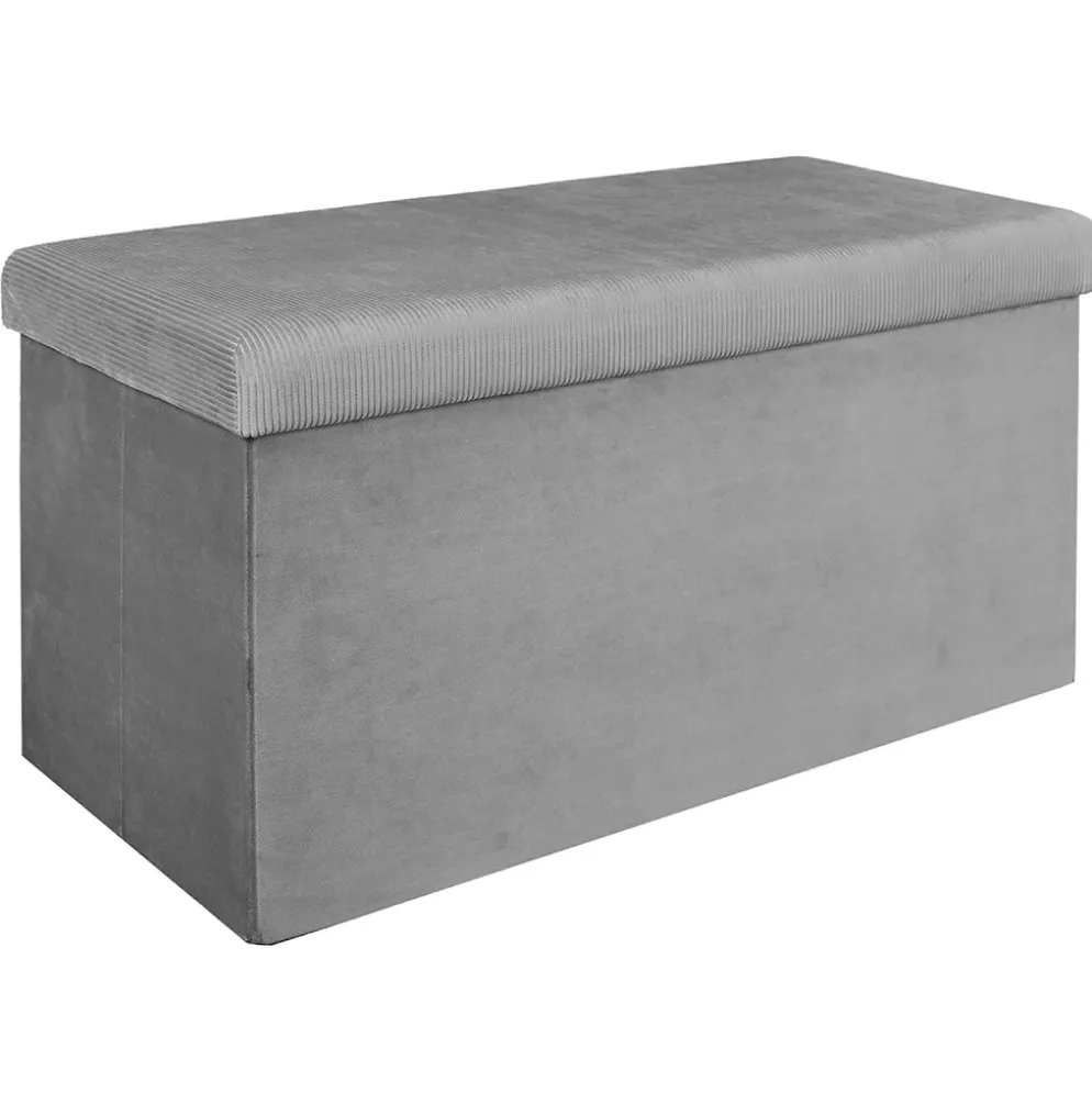 Banc coffre pliable en velours côtelé gris - Julia