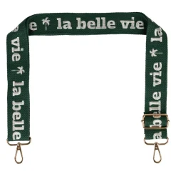 Bandoulière brodée réglable en coton émeraude et écru