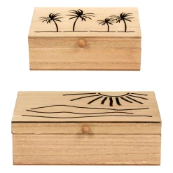 Boite gigogne avec couvercle x2 sweet leaves naturel 22x14.5xh7+16x10.5xh5.5cm mdf