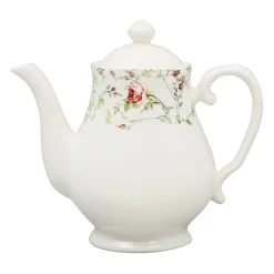 Cafetiere en Faïence blanc et multicolore - fleurs champs