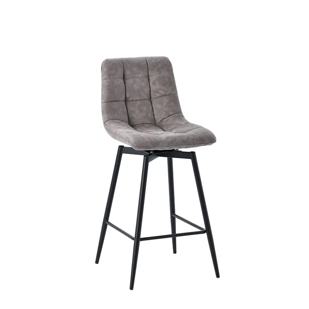 Chaise de bar pivotante en microfibre matelassé taupe - Lilly
