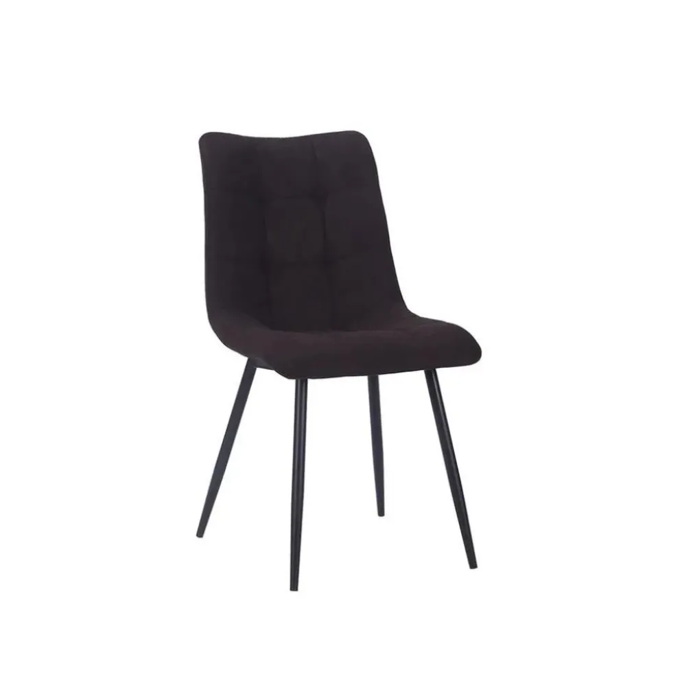 Chaise de salle à manger en tissu matelassé chocolat - Lilly