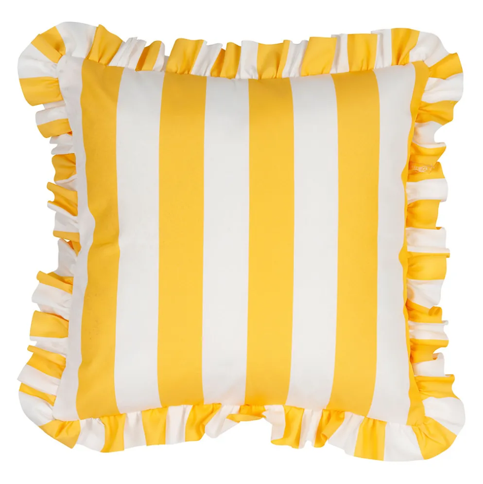 Coussin à volants en tissu rayé jaune 45x45cm - Palma
