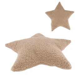 Coussin étoile en tissu bouclette marron clair 45x45cm - Teddy