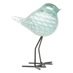 Déco moineau serin vert d'eau en verre