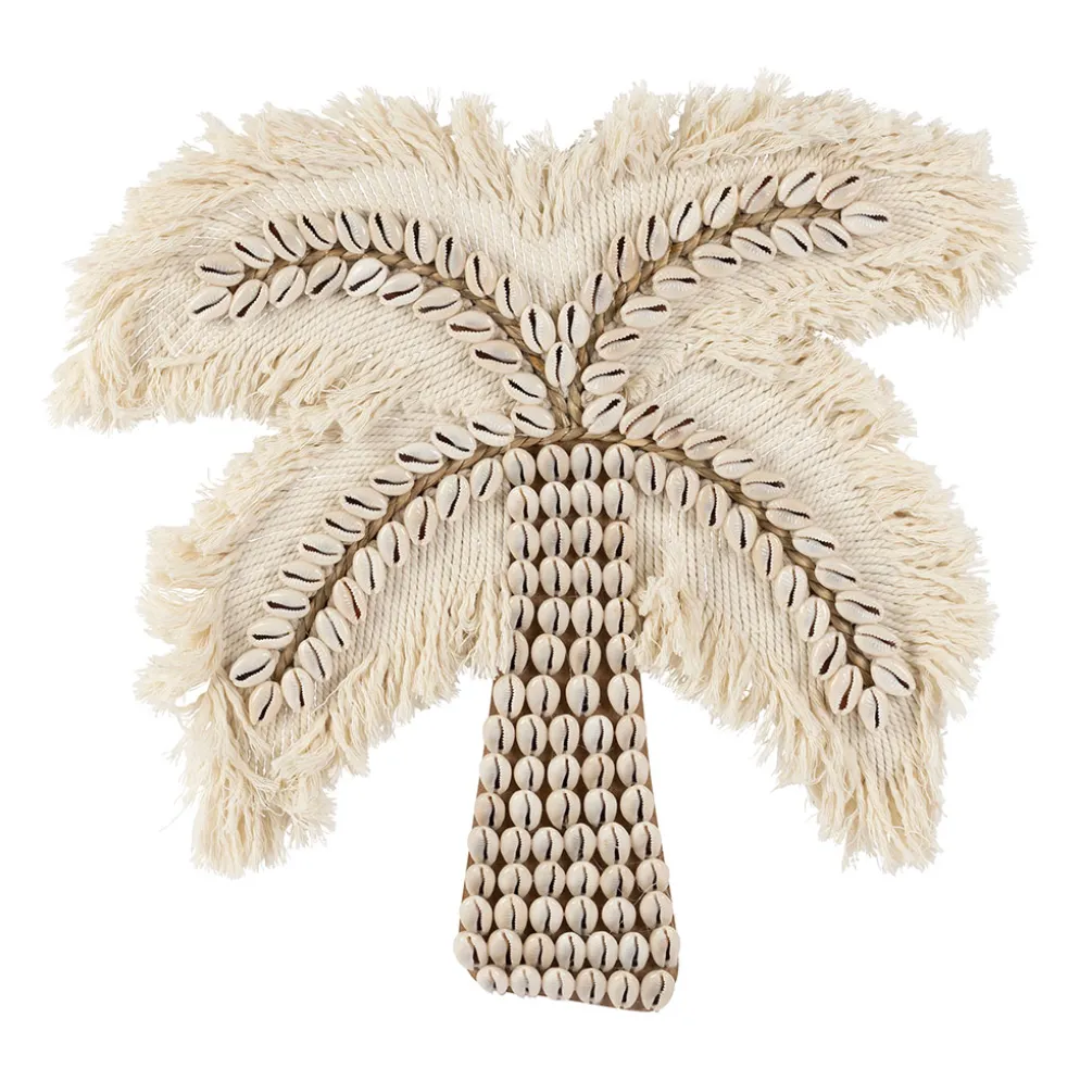 Deco murale palmier en coquillage blanc 31x31cm - Cauri