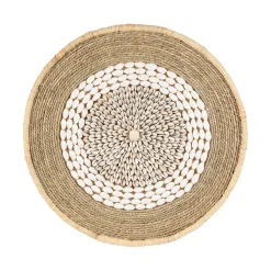 Deco murale rosace en coquillage naturel et blanc - Cauri