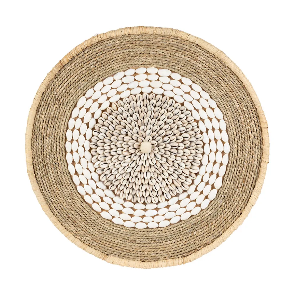 Deco murale rosace en coquillage naturel et blanc - Cauri
