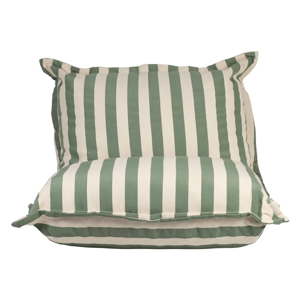 Fauteuil pouf d'extérieur en tissu rayé sauge et écru 110xh70cm - Sola