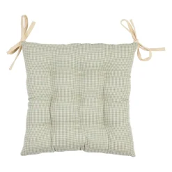 Galette de chaise en coton vichy sauge 40x40cm - Campagne