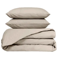 Housse de couette 260x240cm et 2 taies d'oreiller 63x63cm en percale de coton beige - Venezia