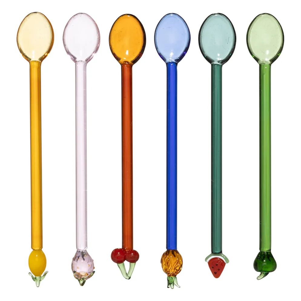 Lot de 6 agitateurs fruits en verre multicolore - Colorea