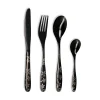 Ménagère 16 pièces en inox noir motif printemps