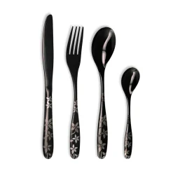 Ménagère 16 pièces en inox noir motif printemps