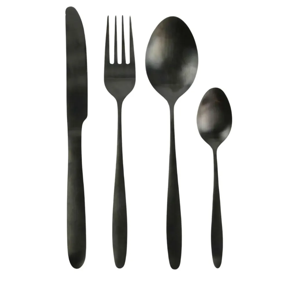 Ménagère 16 pièces noir en acier inoxydable