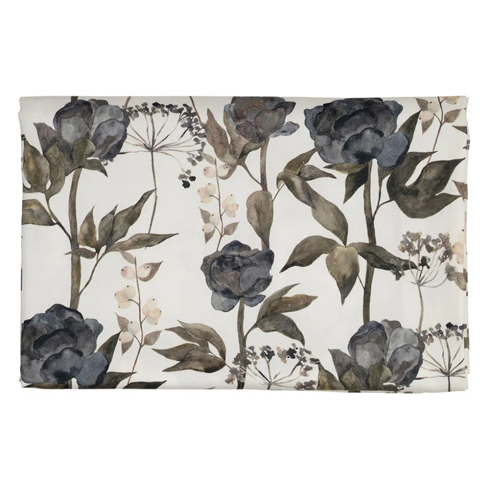 Nappe en coton gris vert 160x160cm - Rose noire