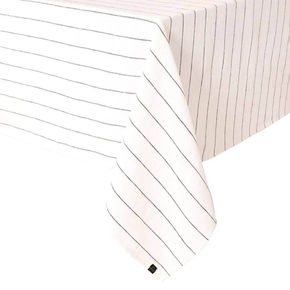 Nappe rayée en lin et coton blanc 160x160cm - Calvi II