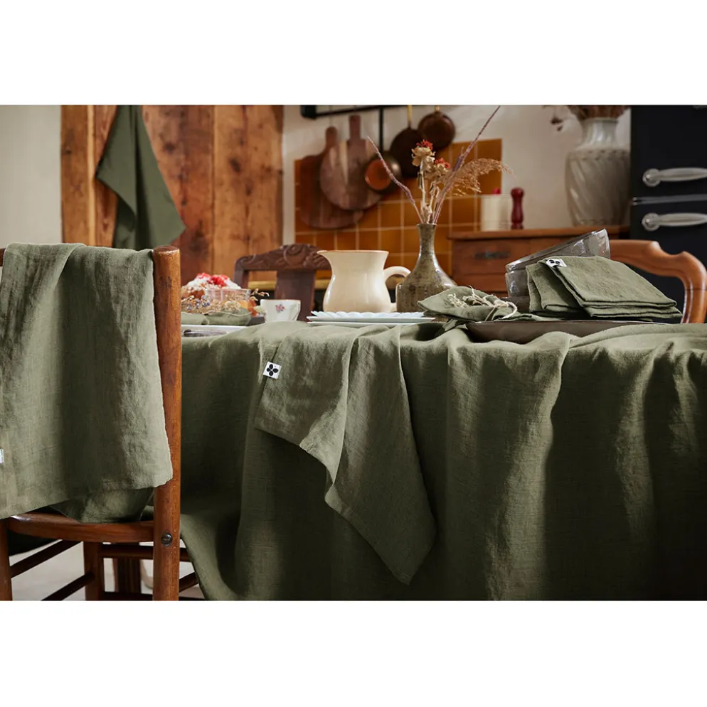 Nappe rectangle en lin lavé thym 170x250cm - Soline