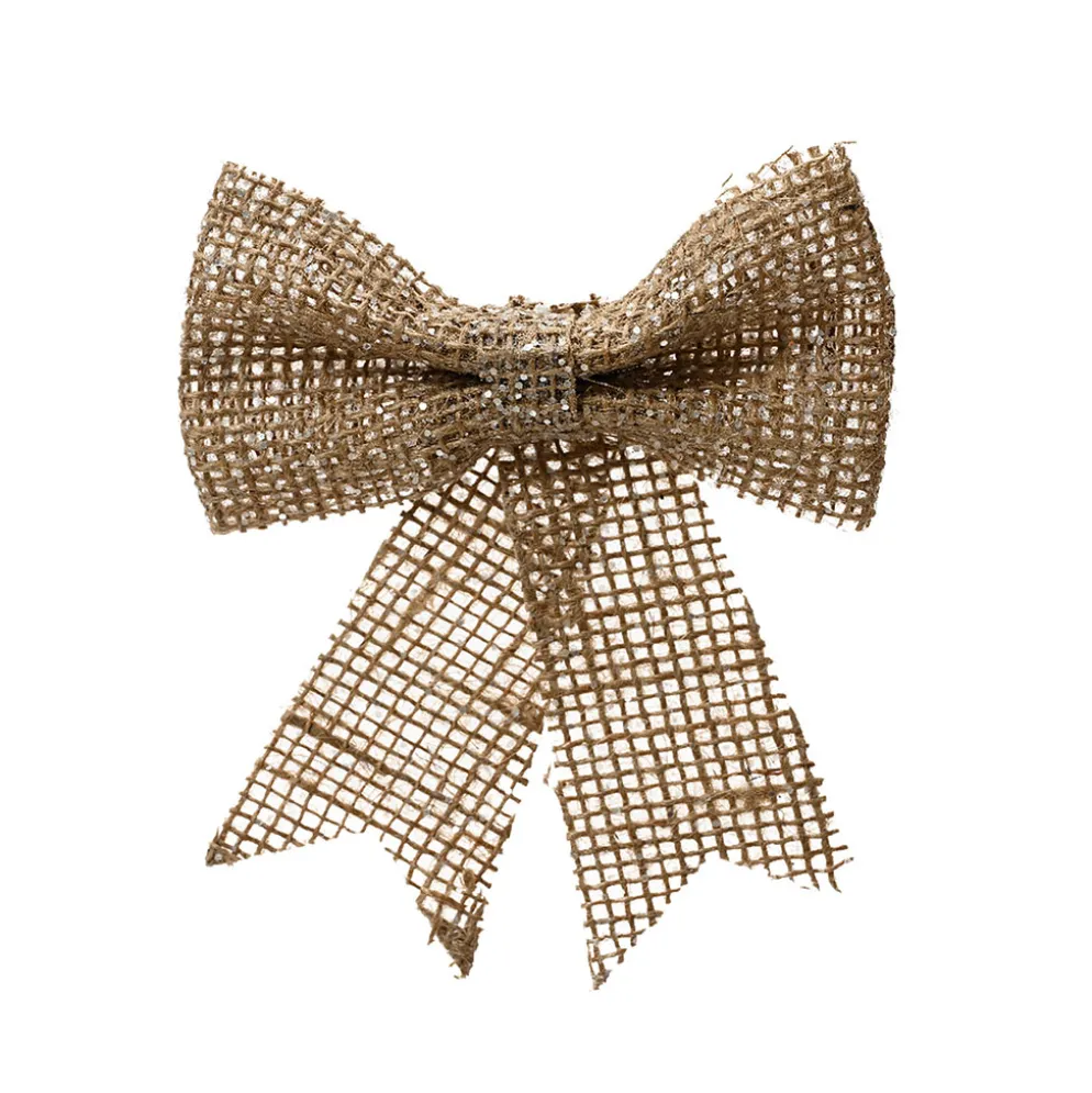 Noeud en jute sur fil avec paillettes argent naturel d20xh24cm