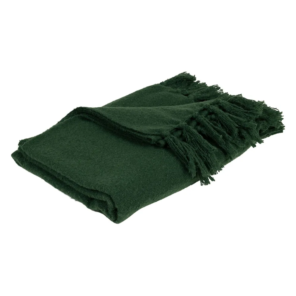 Plaid avec franges en tissu vert 150x130cm - Klosen