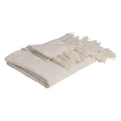 Plaid avec franges en tissu blanc 150x130cm - Klosen