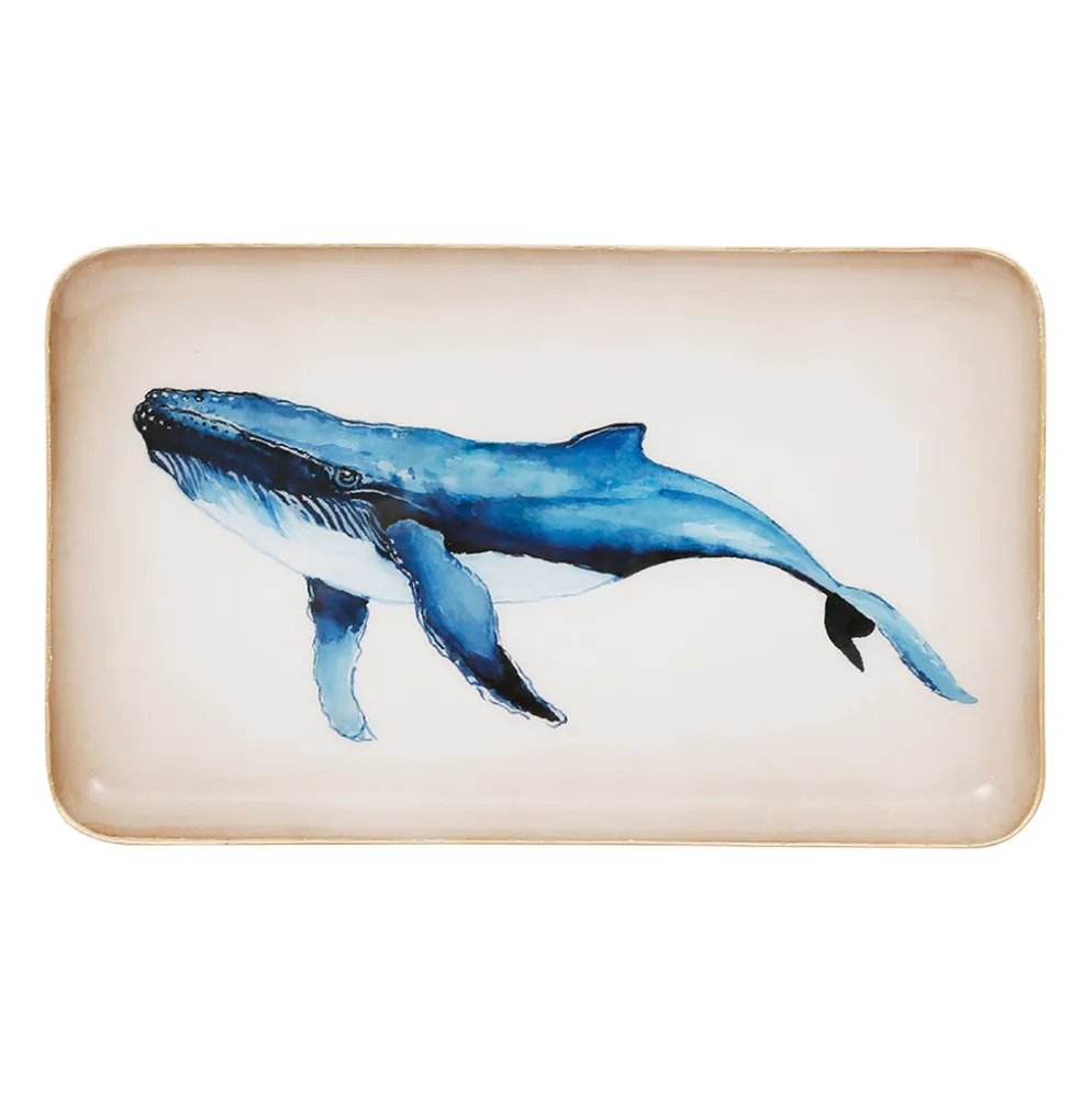 Plateau en fer bleu et doré 25x15cm - Baleine
