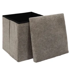 Pouf coffre pliable en tissu côtelé taupe - Scarlett