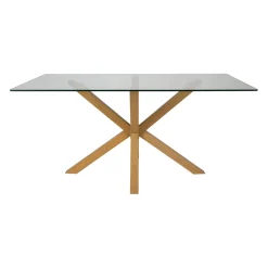 Table à manger en verre trempé et métal naturel 160x90cm - Adela