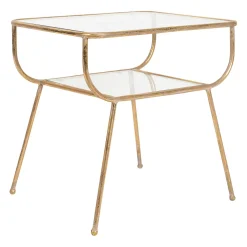 Table d'appoint en fer dorée et verre - Eluminea H52cm
