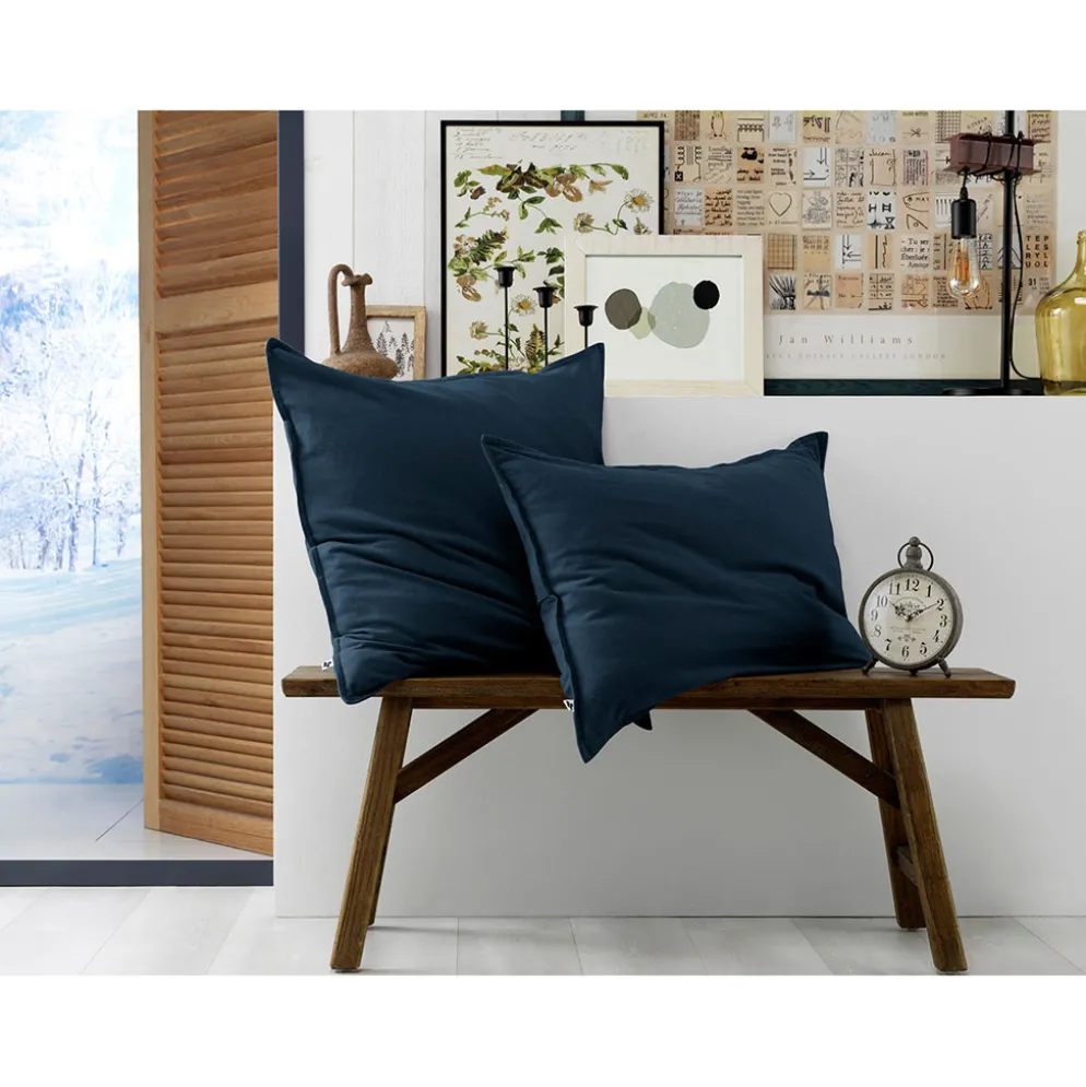 Taie d'oreiller en flanelle de coton bleu nuit 50x70cm - Candice