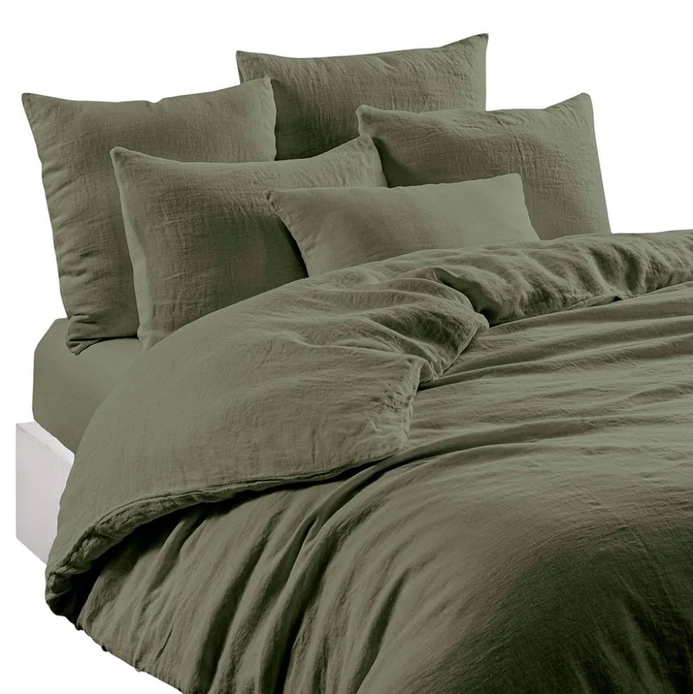 Taie d'oreiller en lin et coton kaki 65x65cm - Limy