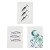 Torchon en coton (x3) faune marine blanc et turquoise 50x70cm